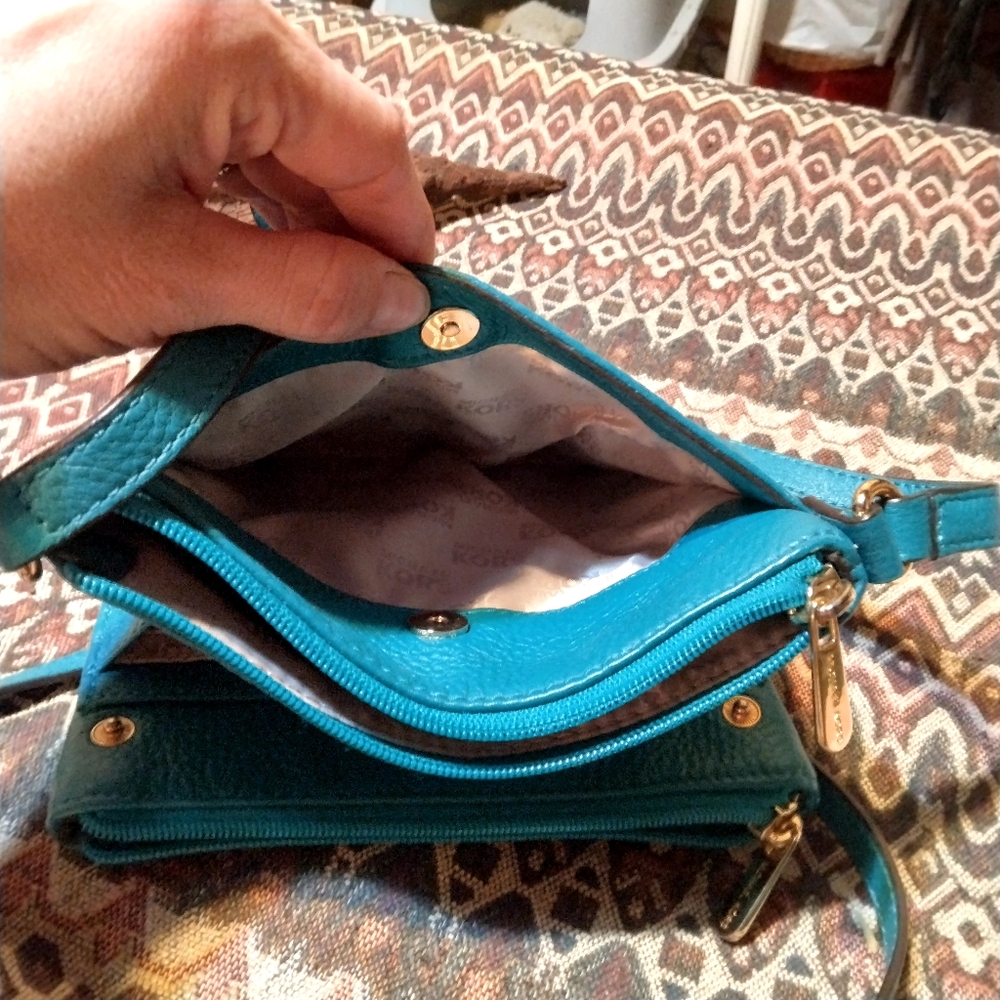 Michael Kors Blue Leather Crossbody Bag with Silver Hardware - Picture 7 of 8